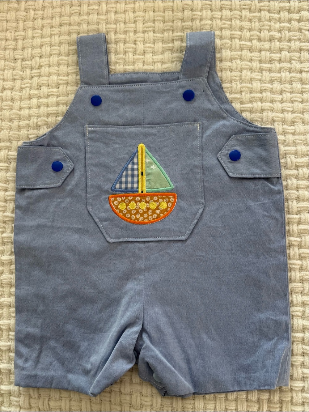 Blue Baby Sailboat Shortalls - Unbranded